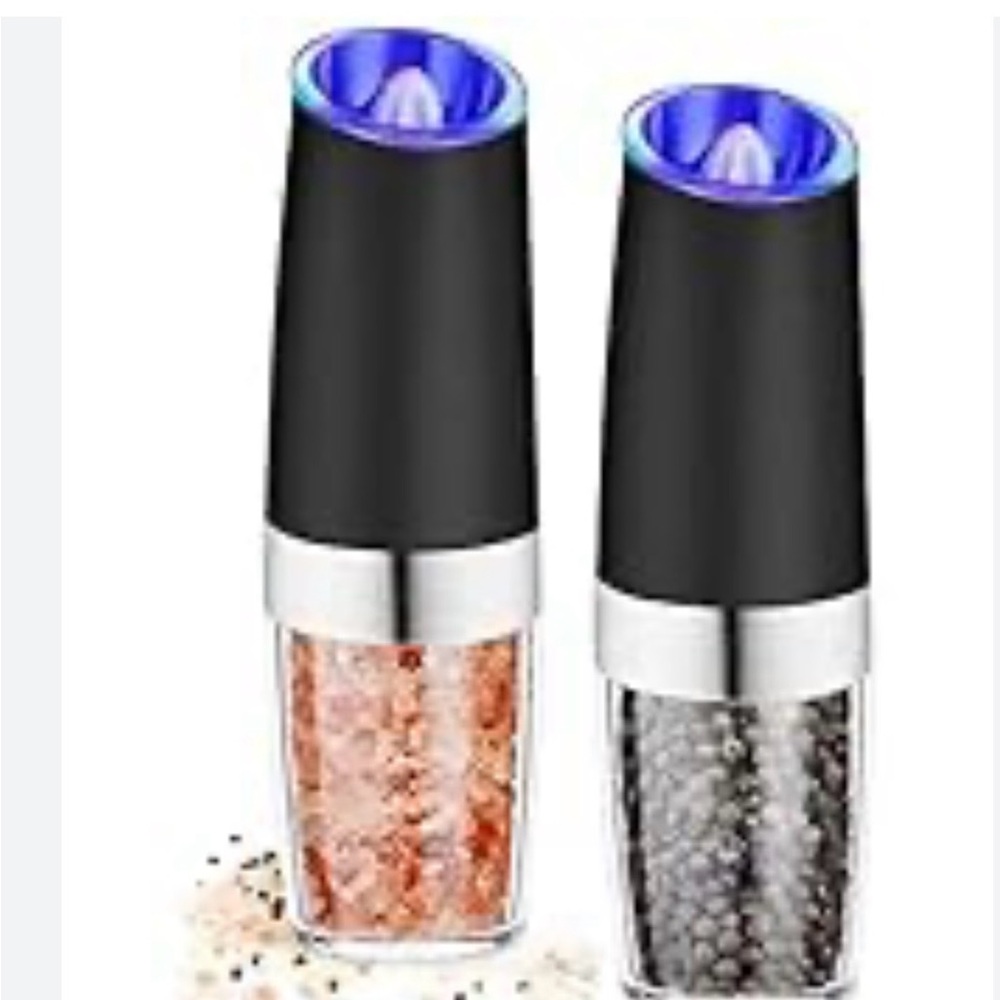 Electric Family Silver Electric Salt and Pepper Mills with Blue Accents